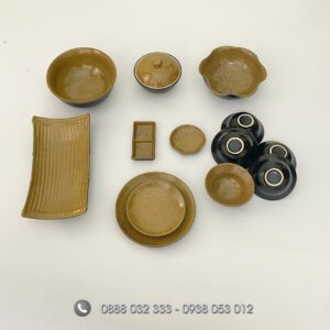 Bát Đĩa Nhà Hàng Men Gốm Nâu Đen