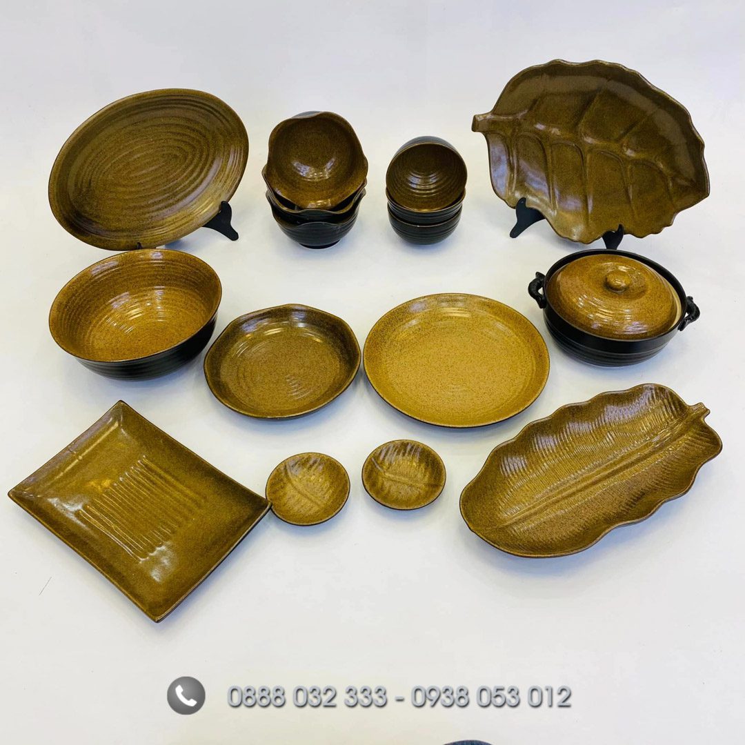 Cung Cấp Bát Đĩa Nhà Hàng - Bát Đĩa In Logo Giá Sỉ Bát Đĩa Nhà Hàng Men Gốm Nâu Đen