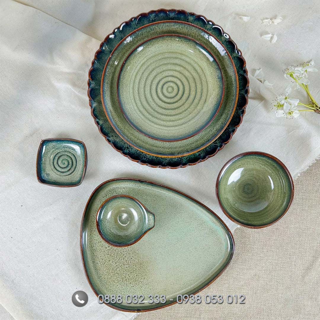 Cung Cấp Bát Đĩa Đẹp Cho Nhà Hàng - Bát Đĩa Sứ Xuất Khẩu Bát Đĩa Nhà Hàng Men Rêu Hỏa Biến