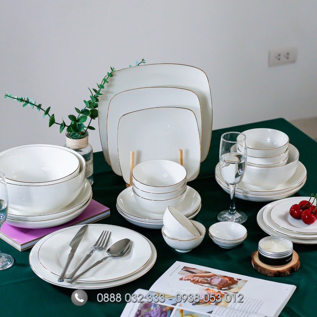 Mua Chén Đĩa Sứ Cho Quán Ăn Ở Đâu ? Xưởng Sản Xuất Bát Đĩa Sứ Giá Sỉ Bát đĩa nhà hàng sứ trắng viền vàng