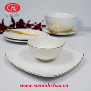 Bộ 6 Chén Cơm Minh Châu Sứ Trắng Chỉ Vàng - MC-BQ 06-02 Bộ 6 Chén Cơm Minh Châu Sứ Trắng Chỉ Vàng