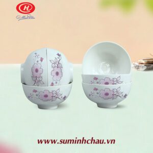 Bộ 6 chén cơm sứ Minh Châu vẽ hoa hồng phấn MC-BQ 06-12