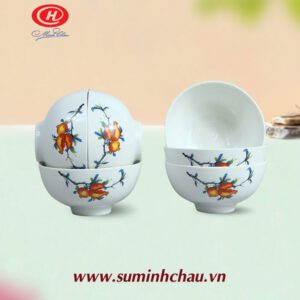 Bộ 6 Chén Cơm Sứ Minh Châu Vẽ Hoa Lựu MC-BQ 06-08
