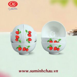 Bộ 6 Chén Cơm Sứ Minh Châu Vẽ Hoa Văn Trái Dâu