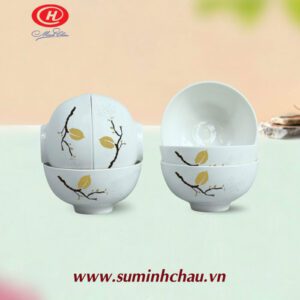 Bộ 6 Chén Cơm sứ Minh Châu Vẽ Lá Mùa Thu