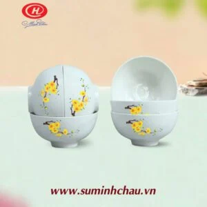 Bộ 6 Chén Cơm Sứ Minh Châu Vẽ Hoa Mai