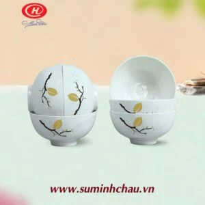 Bộ 6 Chén Cơm sứ Minh Châu Vẽ Lá Mùa Thu