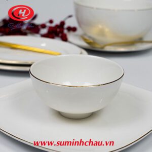 Chén cơm Minh Châu sứ trắng chỉ vàng