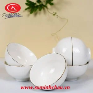 Bộ 6 Chén Cơm Minh Châu Sứ Trắng Chỉ Vàng