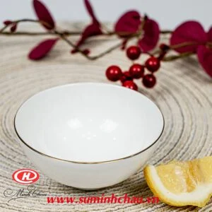 Chén cơm Minh Châu sứ trắng chỉ vàng