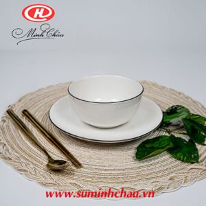 Chén Cơm Viền Đen Vằn Sần Sứ Minh Châu Cao Cấp