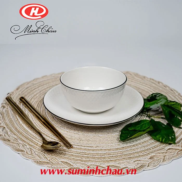 Điểm danh top 5 chén sứ Minh Châu đẹp nhất hiện nay Chén Cơm Viền Đen Vằn Sần Sứ Minh Châu Cao Cấp