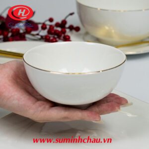 Bộ 6 Chén Cơm Minh Châu Sứ Trắng Chỉ Vàng