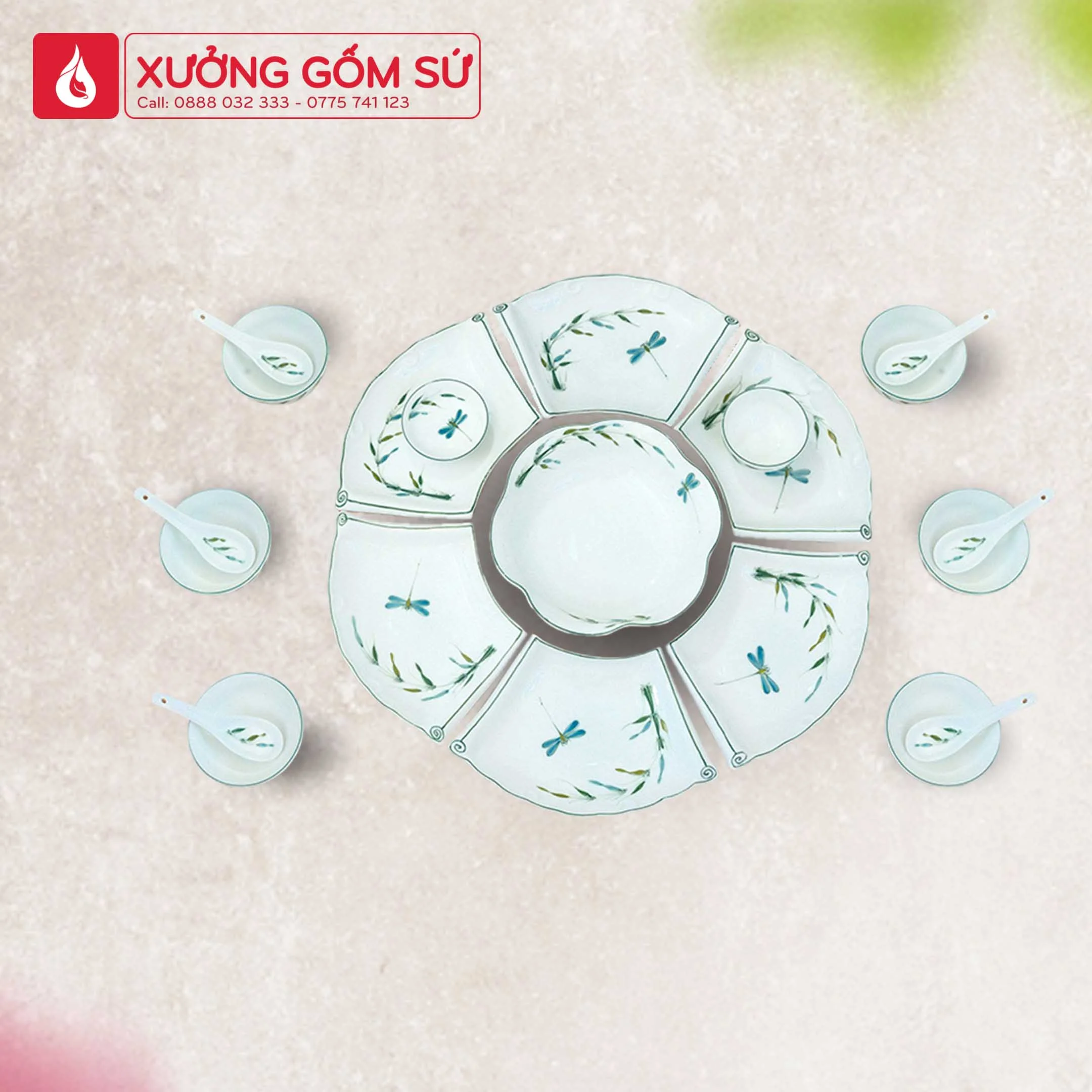 Địa chỉ bán bộ đồ ăn sứ cao cấp – chén bát đĩa Minh Châu Bộ bát đĩa sứ hoa văn