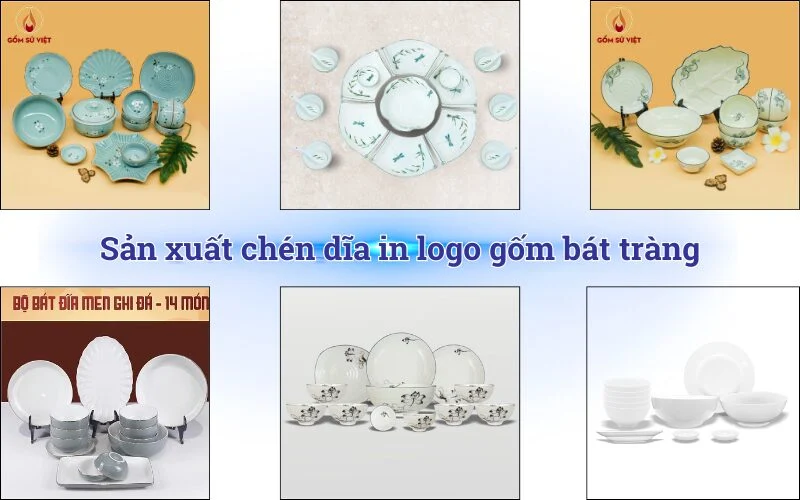 Sản xuất bộ chén dĩa in logo chất lượng cao Sản xuất bộ chén dĩa in logo gốm bát tràng