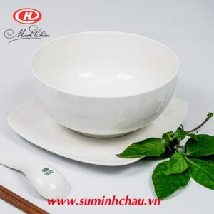 Tô Sứ Trắng Minh Châu Kiểu Hàn 20.2cm