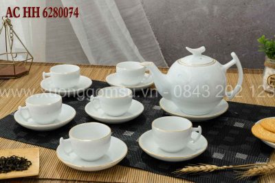 Bộ ấm trà sứ trắng Minh Châu Trăng Khuyết