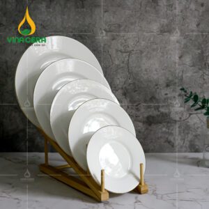 Đĩa Bằng Sứ Minh Châu Trắng 22cm - MC-D09 đĩa sứ minh châu