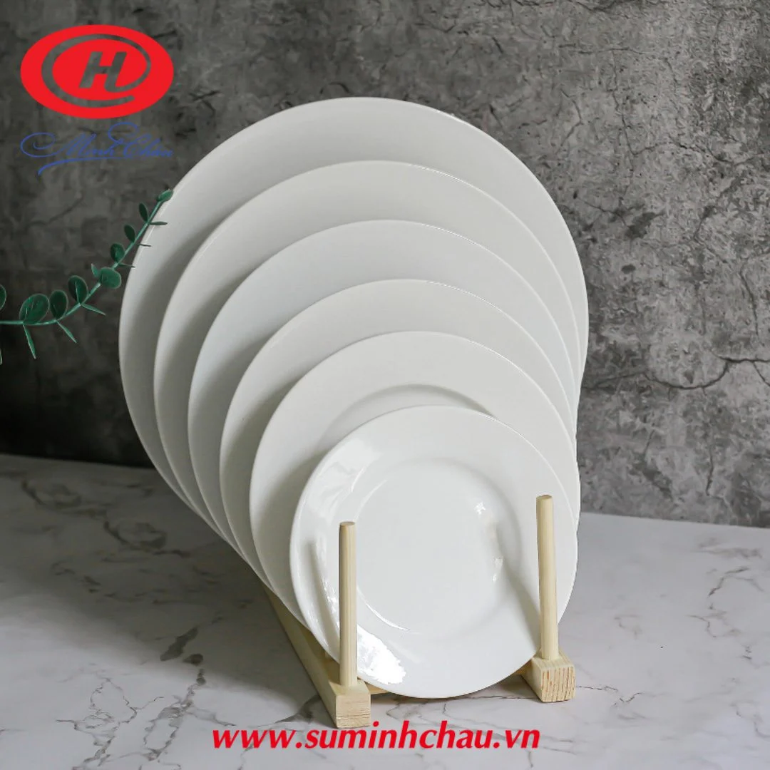 Đĩa Bằng Sứ Trắng Minh Châu 20cm - MC-D08