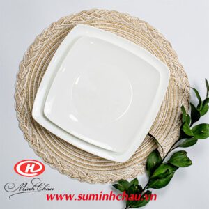Đĩa Vuông Sứ Trắng Minh Châu 21cm - MC-DVC21 bát đĩa sứ minh châu