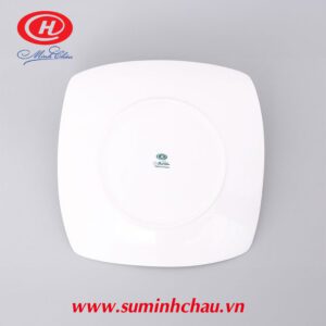 Đĩa Vuông Sứ Trắng Minh Châu Viền Vàng 21cm - MC-DVC21KV dia vuong su trang minh chau vien vang 2