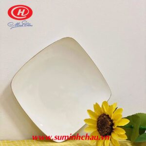 Bát Đĩa Nhà Hàng dia vuong su trang minh chau vien vang 21cm mc dvc21kv 1