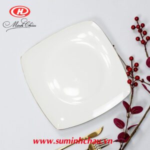 Bát Đĩa Nhà Hàng dia vuong su trang minh chau vien vang 21cm mc dvc21kv 2