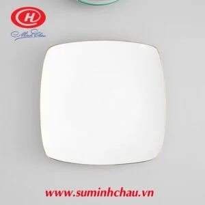 Đĩa Vuông Sứ Trắng Minh Châu Viền Vàng 21cm - MC-DVC21KV