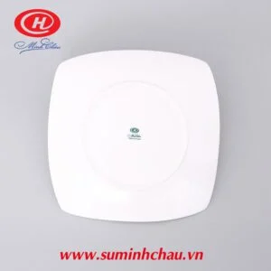 Đĩa Vuông Sứ Trắng Minh Châu Viền Vàng 21cm - MC-DVC21KV
