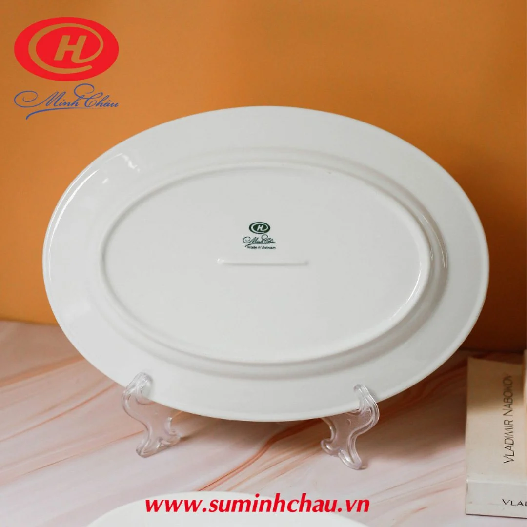 dia-xoai-su-trang-minh-chau-23cm-mc-dx23 (2) Đĩa Xoài Sứ Minh Châu Trắng Kẻ Vàng 25cm - MC-DX25KV