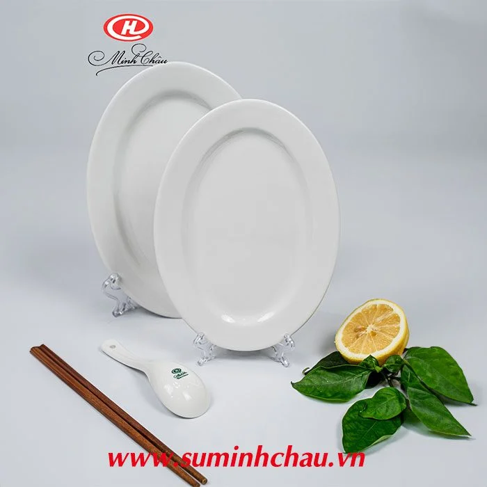 Đĩa Xoài Sứ Trắng Minh Châu Kẻ Vàng 23cm - MC-DX23KV Đĩa Xoài Sứ Trắng Minh Châu 23cm - MC-DX23