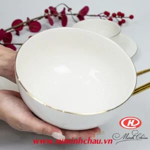 Tô Sứ Trắng Minh Châu Kẻ Vàng 17.7cm