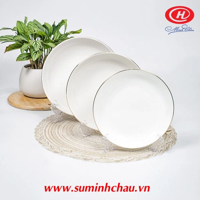 Mua Bộ Chén Đĩa Minh Châu Ở Đâu ? Bát Đĩa Đẹp Xuất Khẩu Đĩa Sứ Minh Châu Lòng Sâu Trắng Viền Vàng