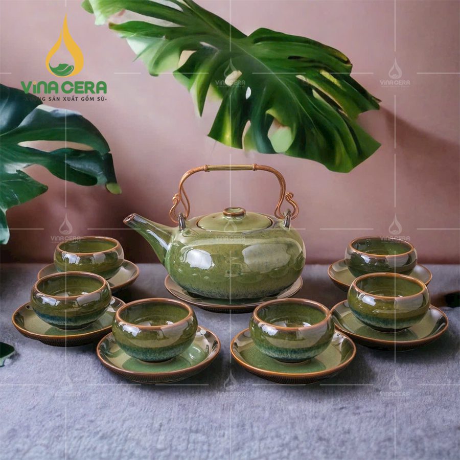Ấm Chén In Logo bộ ấm chén hoa biến
