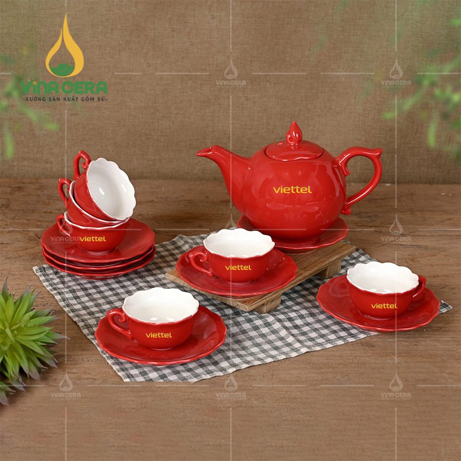 Ấm Chén In Logo ấm chén men màu bát tràng