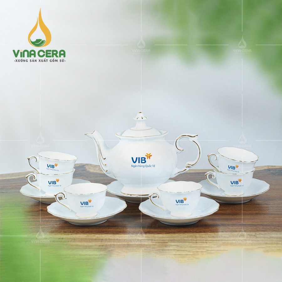 Ấm Chén In Logo ấm chén in logo chỉ vàng