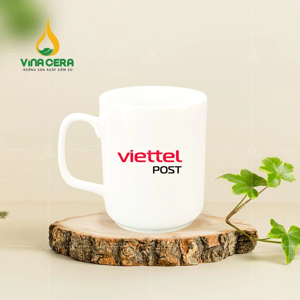 Địa Chỉ Cung Cấp Quà Tặng Đại Hội, Đại Biểu Chất Lượng ly sứ trắng in logo viettel