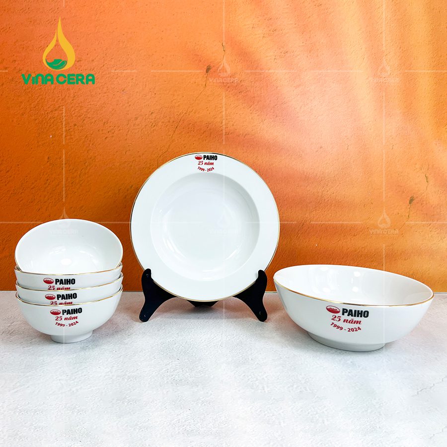 Bộ Chén Đĩa Bát Tràng In Logo – Bộ Quà Tặng Ý Nghĩa Cho Khách Hàng Bát đĩa in logo