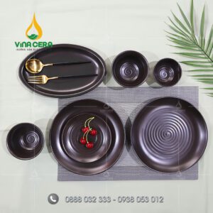 Bát đĩa nhà hàng men đen matt
