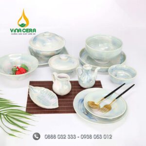 Bát đĩa nhà hàng men hỏa biến ngọc trai