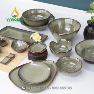 Bát đĩa nhà hàng men hỏa biến ngọc xanh