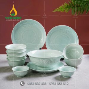 Bát đĩa nhà hàng men xanh ngọc Vina Cera