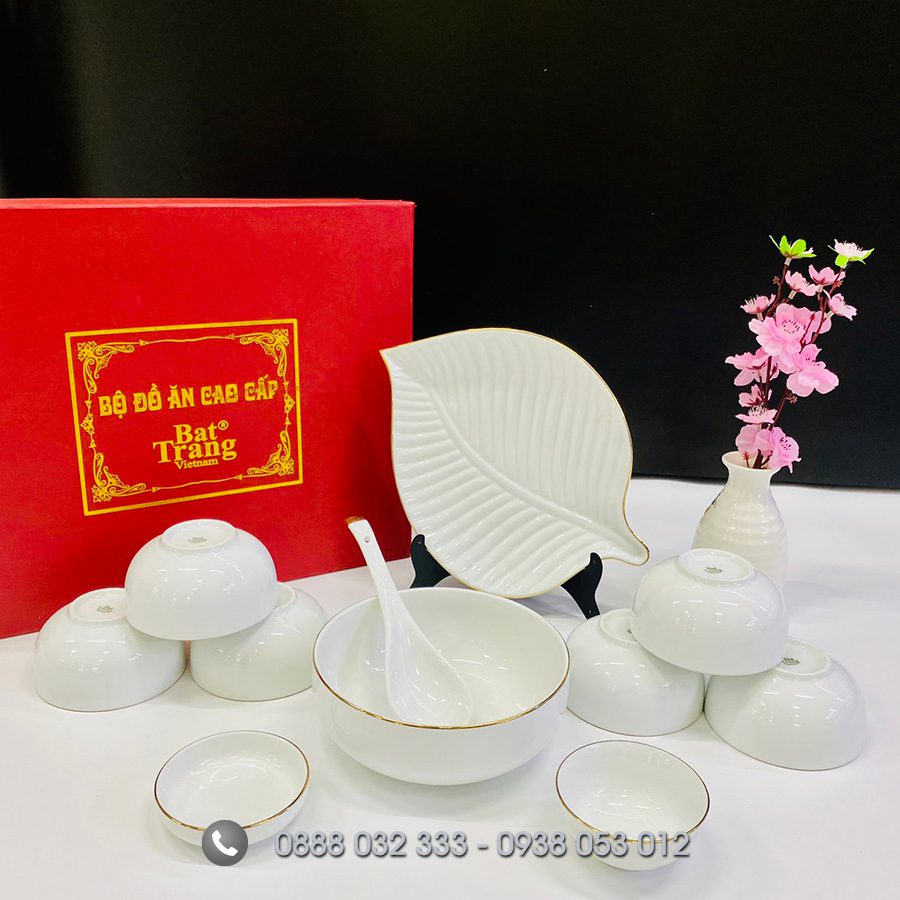 Cung cấp bộ bát đĩa sứ cao cấp – bát đĩa đẹp xuất khẩu Bát đĩa nhà hàng sứ trắng viền vàng