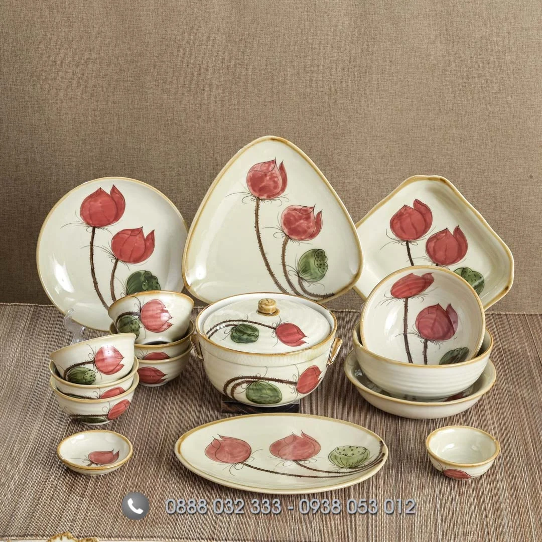 Mua chén dĩa nhà hàng ở đâu? Bát đĩa nhà hàng giá bao nhiêu? Bát đĩa nhà hàng vẽ búp sen