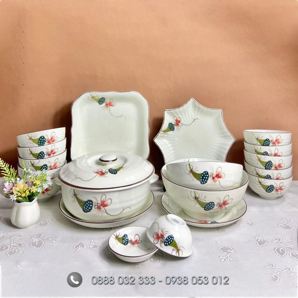 Bát Đĩa Nhà Hàng Bát đĩa nhà hàng vẽ đài sen