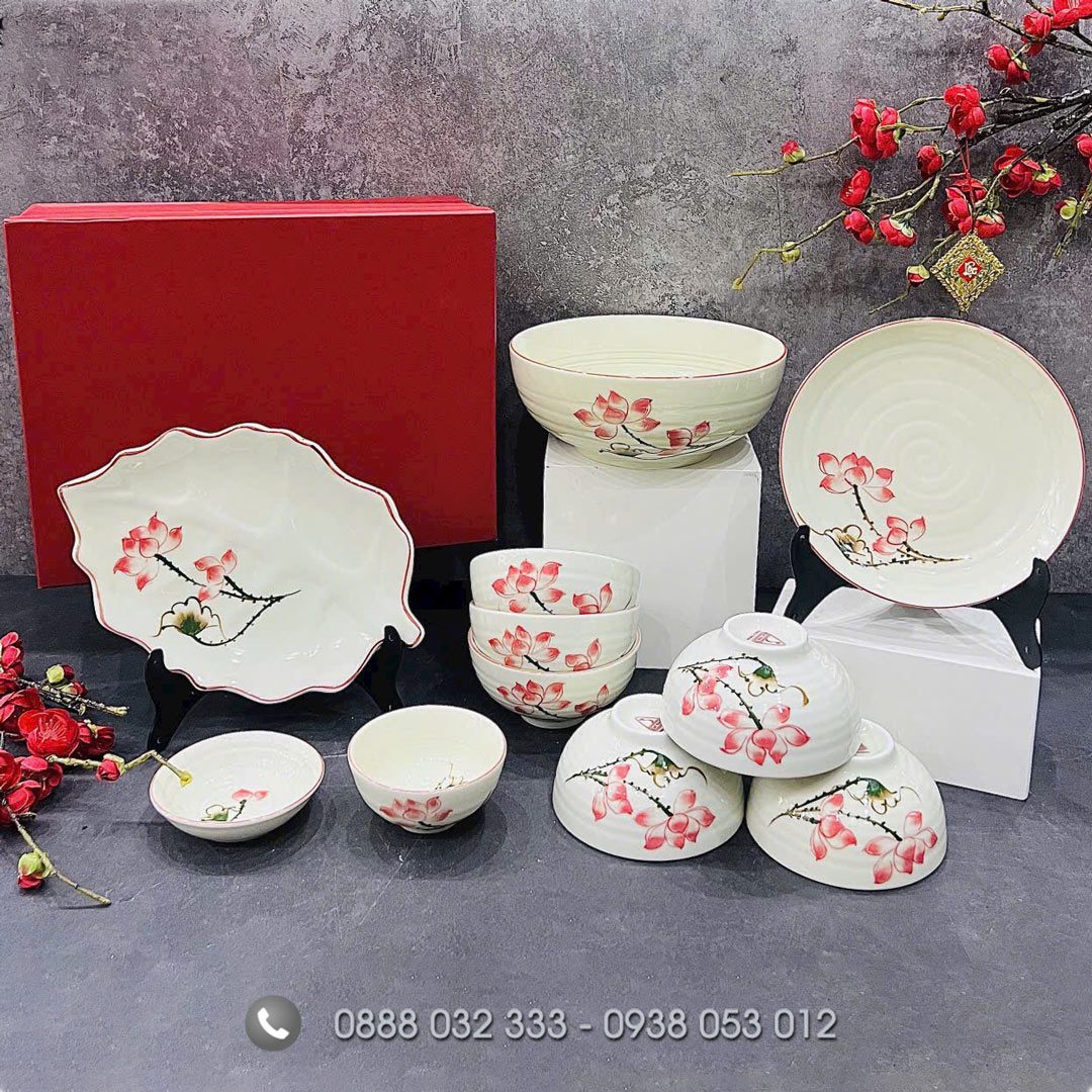 Mua chén đĩa cao cấp cho nhà hàng sang trọng Bát đĩa nhà hàng vẽ sen hồng