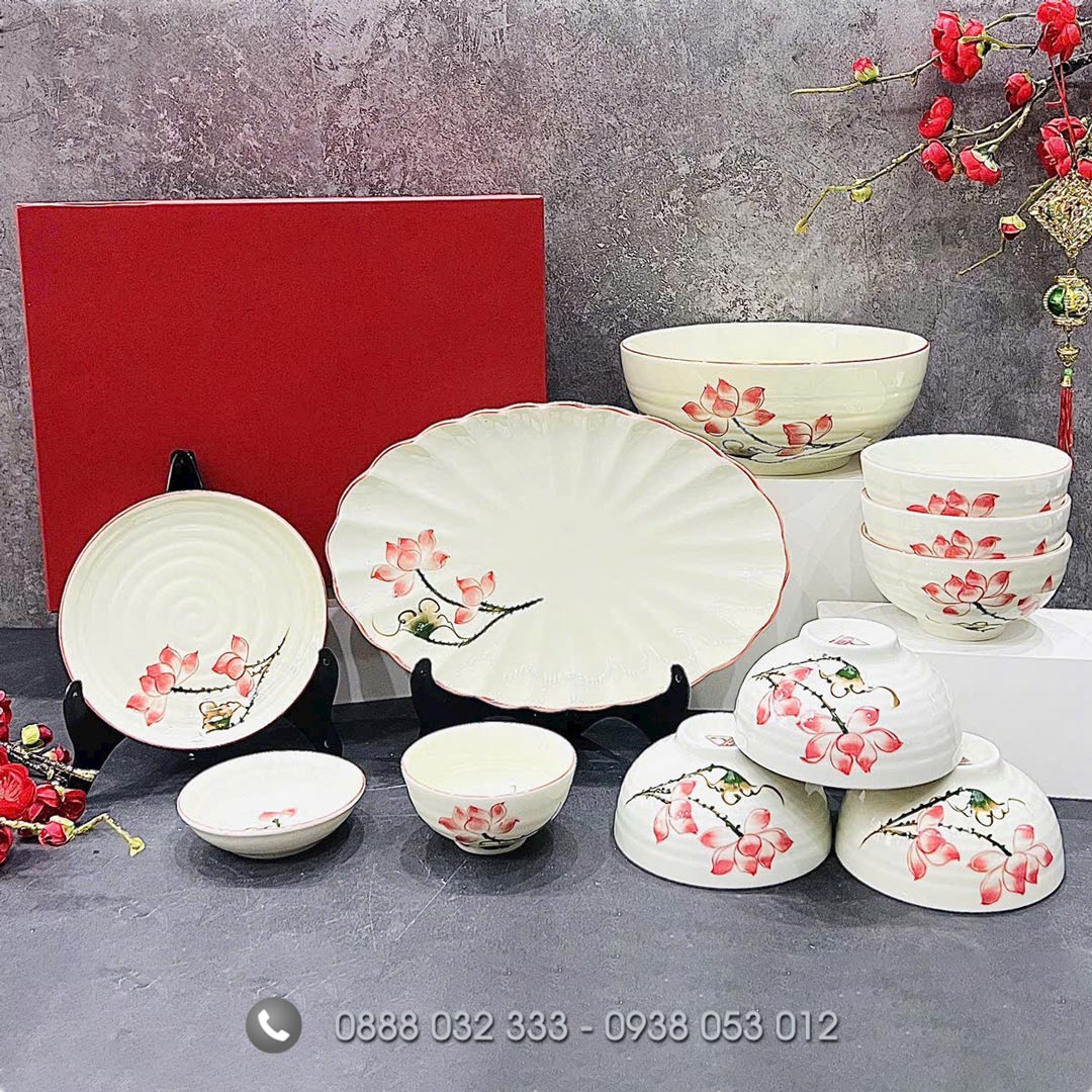 Địa chỉ cung cấp bát đĩa rẻ đẹp giá gốc, Xưởng bát đĩa Bát đĩa nhà hàng vẽ sen hồng