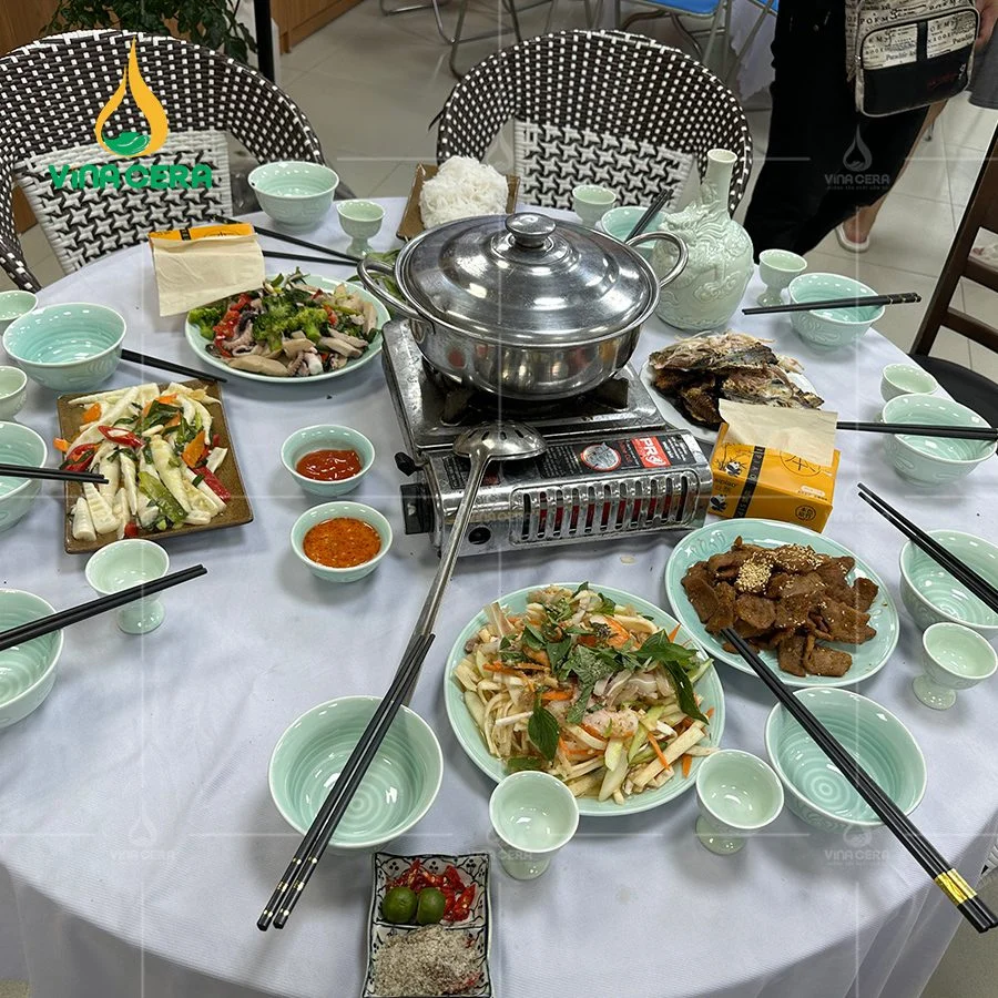 Công Ty Sản Xuất Bộ Bát Đĩa Quà Tặng - Bát Đĩa In Chữ, In Logo Bát đĩa nhà hàng men xanh ngọc Vina Cera
