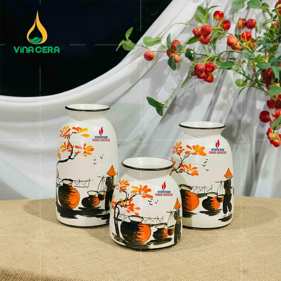 Lọ Hoa In Logo Bộ 3 bình hoa in logo