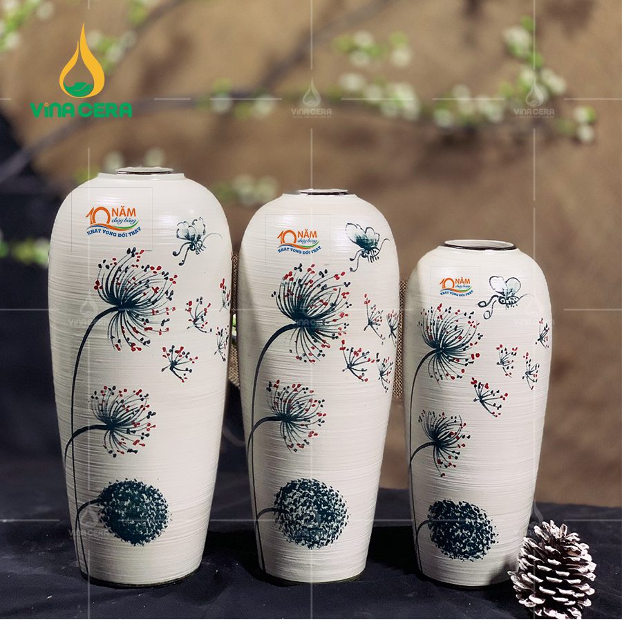 Lọ Hoa In Logo Bình Hoa Bát Tràng in logo Vẽ Bồ Công Anh